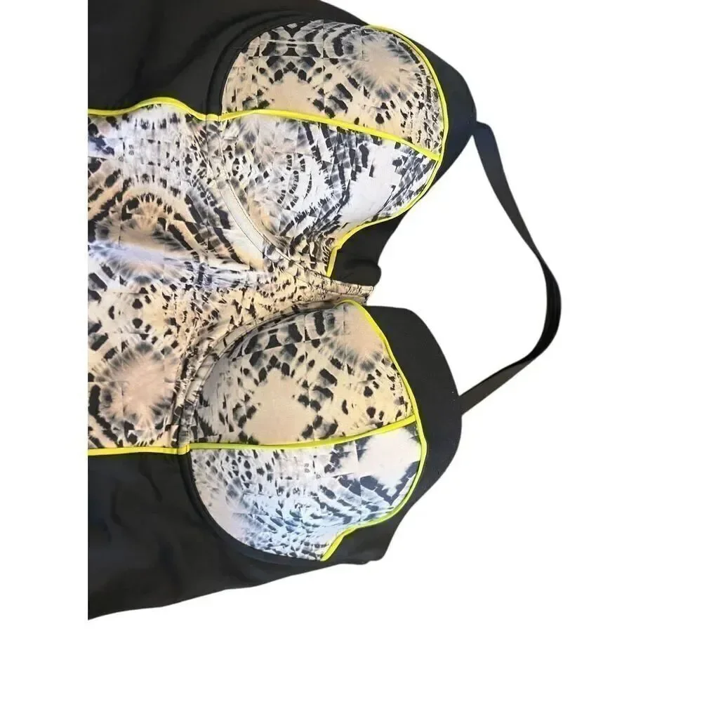 Tropic Culture Women 18 One Piece Swim Suit Black Grey Molded Cup Push Up 80’s
